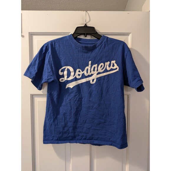 LA Dodgers Shirt Youth Large Blue Majestic MLB Baseball Tee 18x22 Game Day Fan - Picture 7 of 7